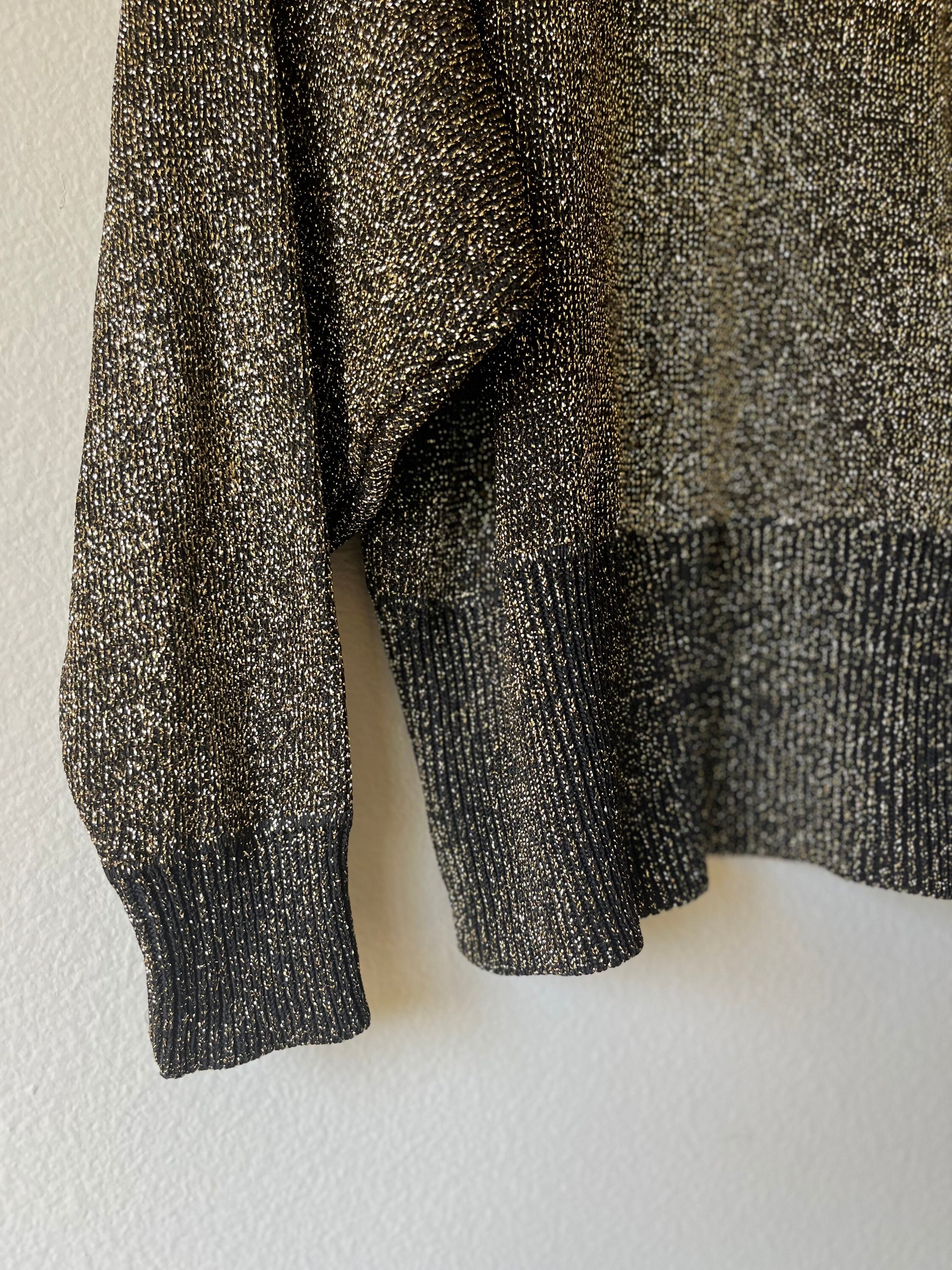 Vintage 80s Pierre Cardin Black Gold Metallic Glitter Sweater 