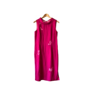 Linen Knee Length Sleeveless Vintage Fuchsia Dress. Size 6