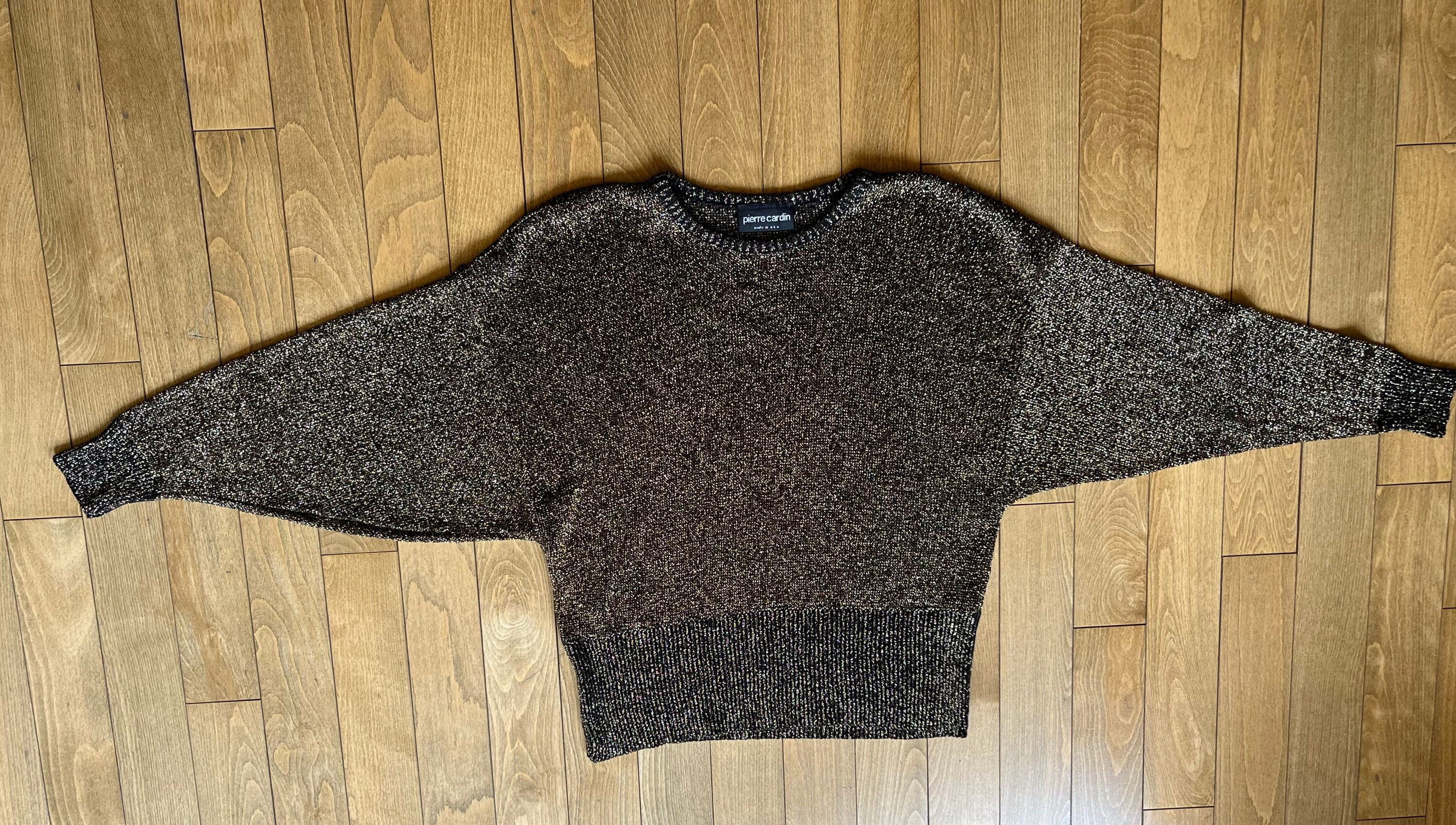Vintage 80s Pierre Cardin Black Gold Metallic Glitter Sweater 