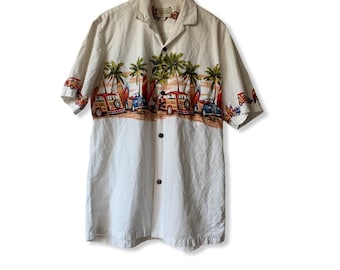 Hawaiian Vintage Cars, Palms trees and Skateboard Shirt, Size Large. Made in Hawaii