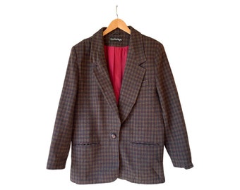 Vintage Plaid Giorgio Saint Angelo 1 Button Brown Wool Blazer. Size 14