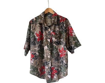 Hawaiian Print Shirt | Palm Print Shirt | Vintage Button Up Shirt