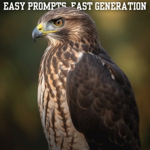 May include: A close-up of a brown and white hawk with a yellow beak and brown eyes. The hawk is looking to the right of the image.