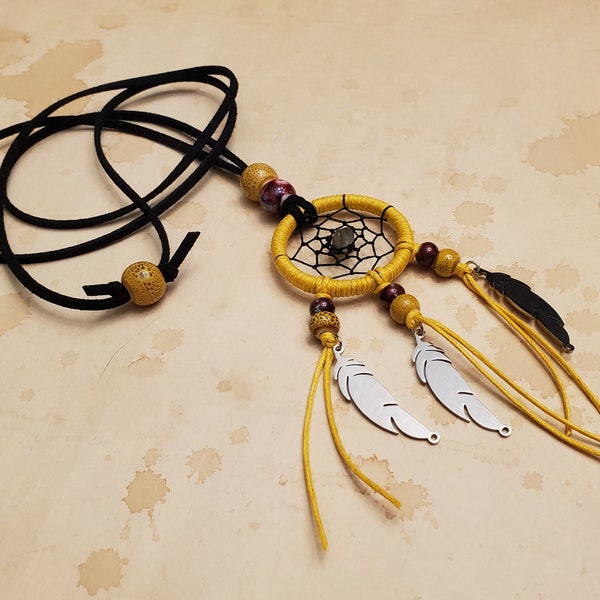 Dreamcatcher necklace with stainless steel feathers