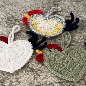 Hand Crocheted Rooster Ornaments, Set Of 3