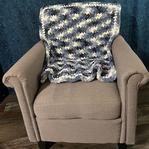 Crocheted Baby Blanket, Blue And White Variegated, Bernat Yarn.