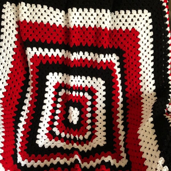 Black Granny Square Afghan Etsy