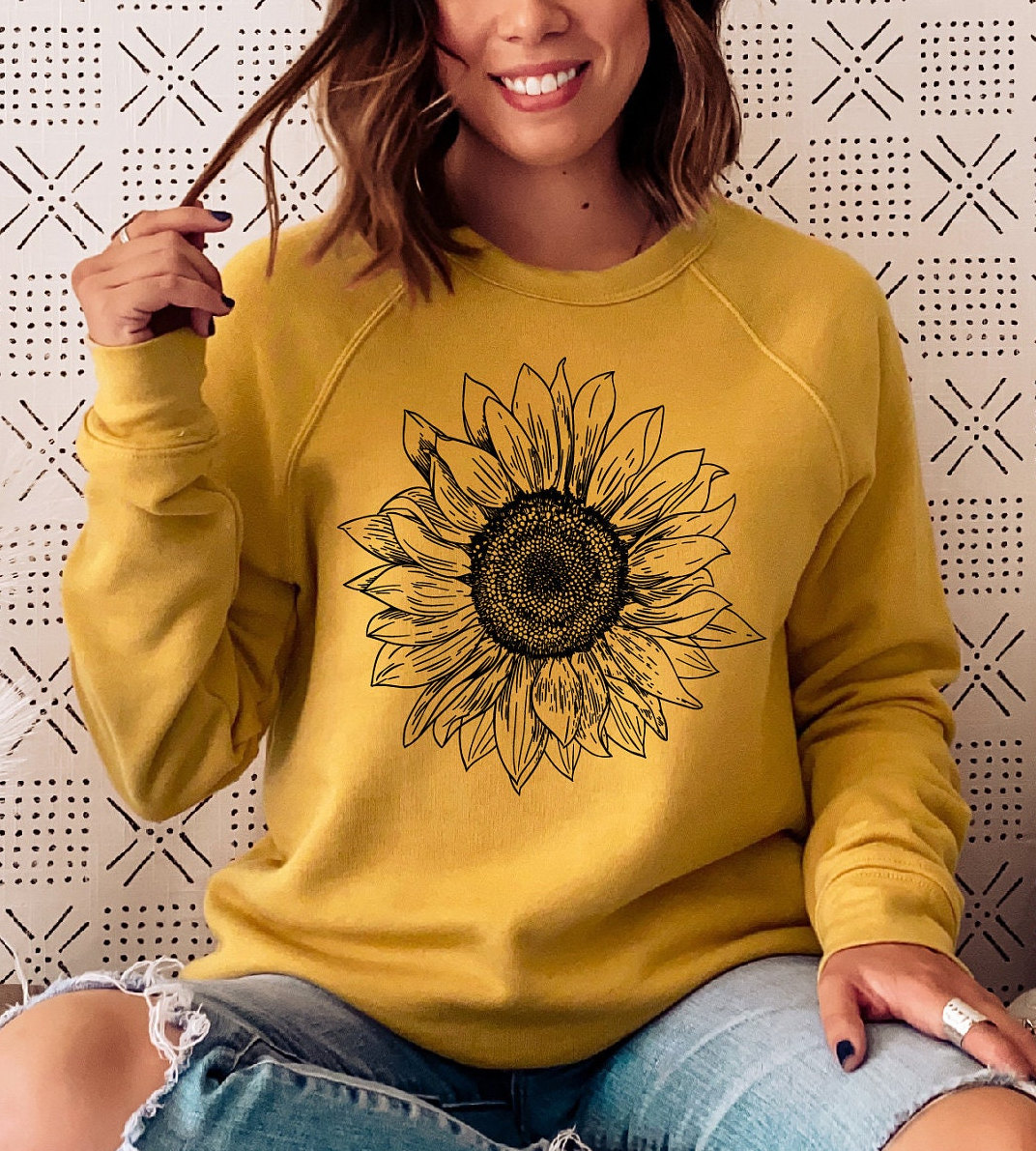 Sunflower Sweatshirts Floral Long Sleeve Sunflower Etsy