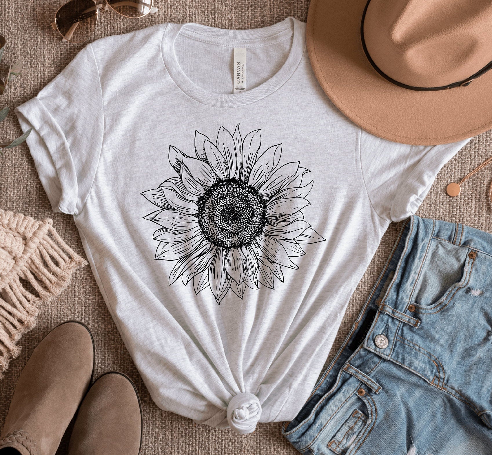 Anbech Women's Dandelion Graphic T-Shirt - Sunflower Print Casual Tee | Soft Rayon Blend, Loose Fit