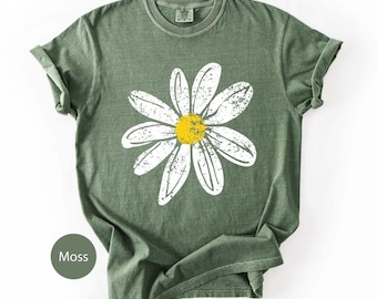 Comfort Colors Daisy Shirt for Women Retro Floral Graphic Tee Boho Aesthetic T Shirt Vintage Flower Top Distressed Summer Outfit Gift tshirt