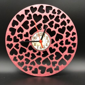 Pink Glitter Wall Clock wood heart laser cut