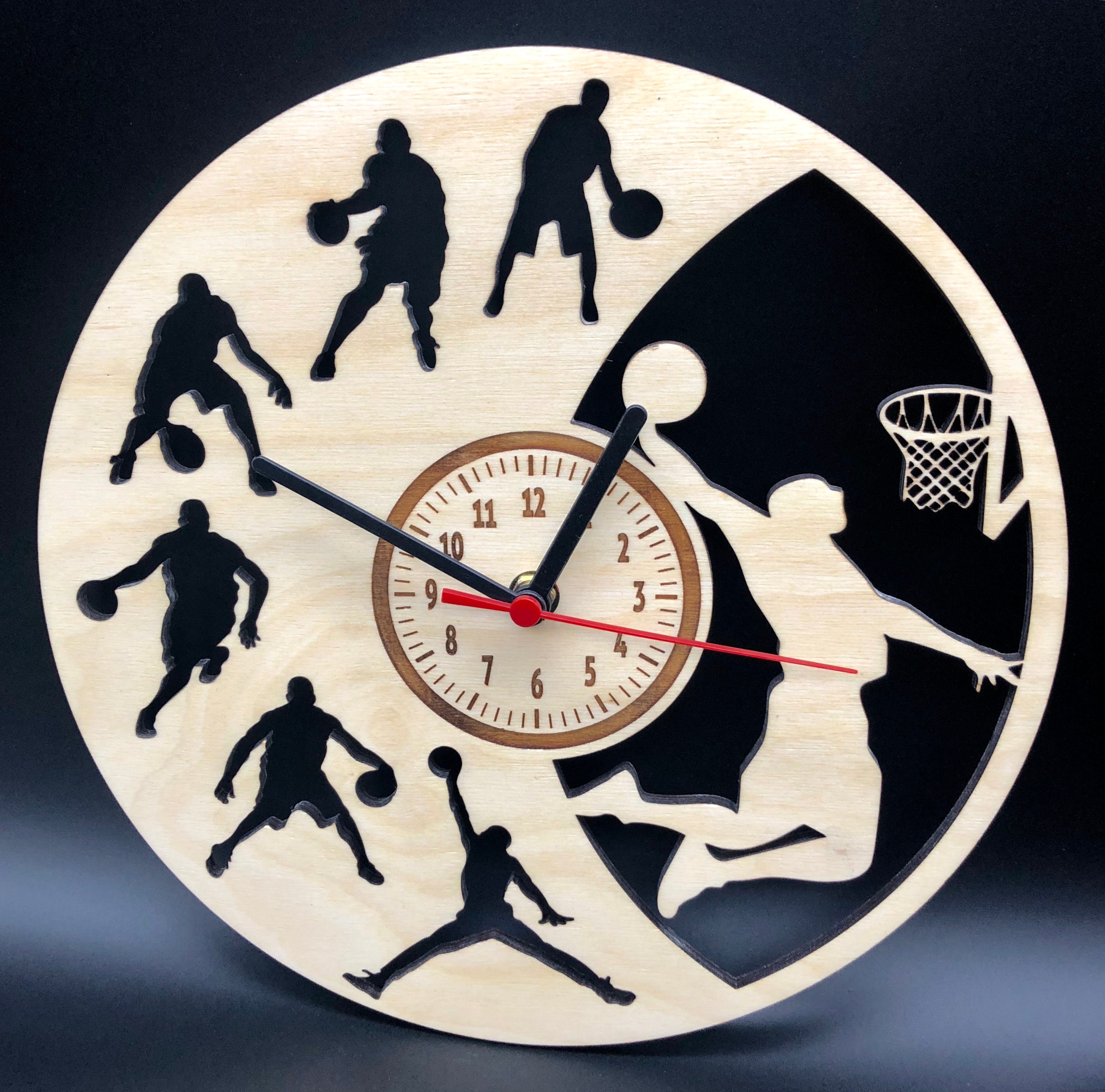 Basketball Laser Cut Wood Clock Etsy