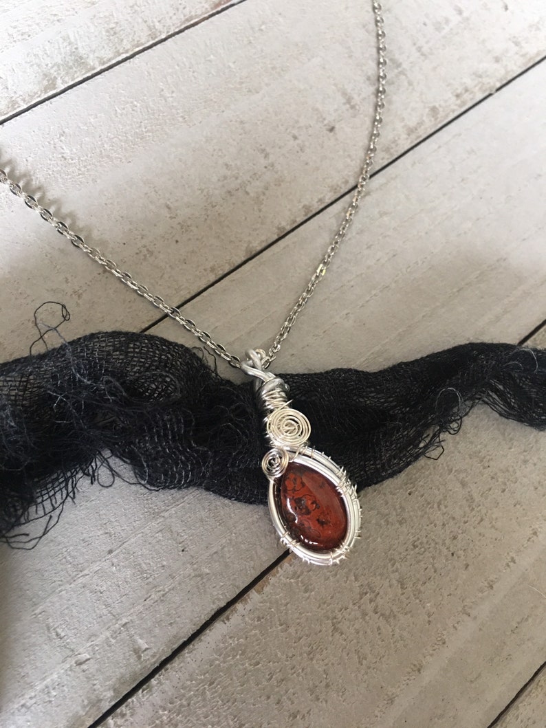 Red Jasper Wire Wrap Necklace Silver