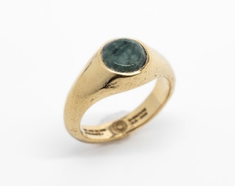 Gold green marble circular signet ring, Orbit Green Marble Gold by Merchants of the Sun, 18k Gold vermeil, green marble oval signet ring