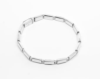 Pulseira de elos de barra de prata esterlina – Corrente minimalista unissex, joias geométricas modernas, pulseira elegante para o dia a dia para ele e para ela