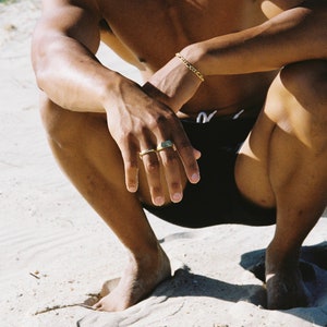 Gold sun symbol hand carved ring, The Sunwalker 18k gold vermeil by Merchants of the Sun, unique mens signet ring, hammered statement ring image 3