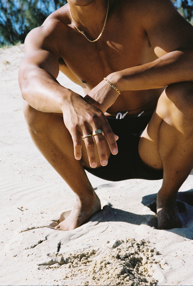 Gold sun symbol hand carved ring, The Sunwalker 18k gold vermeil by Merchants of the Sun, unique mens signet ring, hammered statement ring image 3