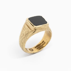 Onyx gemstone square signet ring, Augustus Signet Gold Ring by Merchants of the Sun, unique handmade 18k gold vermeil jewelry, 925 silver