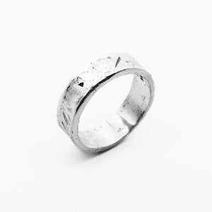 Unique handcrafted rustic carved silver band ring, hammered 925 sterling silver unisex band ring, The Circadian II by Merchants of the Sun