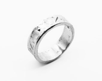 Unique handcrafted rustic carved silver band ring, hammered 925 sterling silver unisex band ring, The Circadian II by Merchants of the Sun
