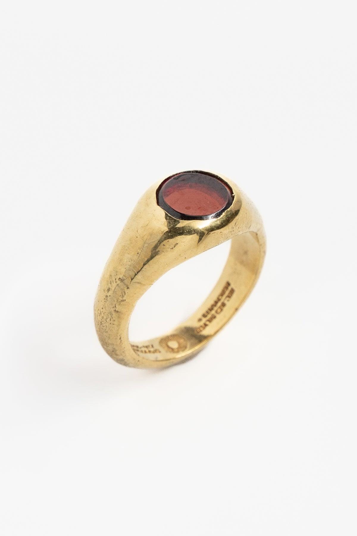 Garnet Signet Ring 18K Gold Vermeil – Handcrafted Unisex Gemstone Ring, Vintage-Inspired Statement Jewelry, Bold Gold Band for Him & Her