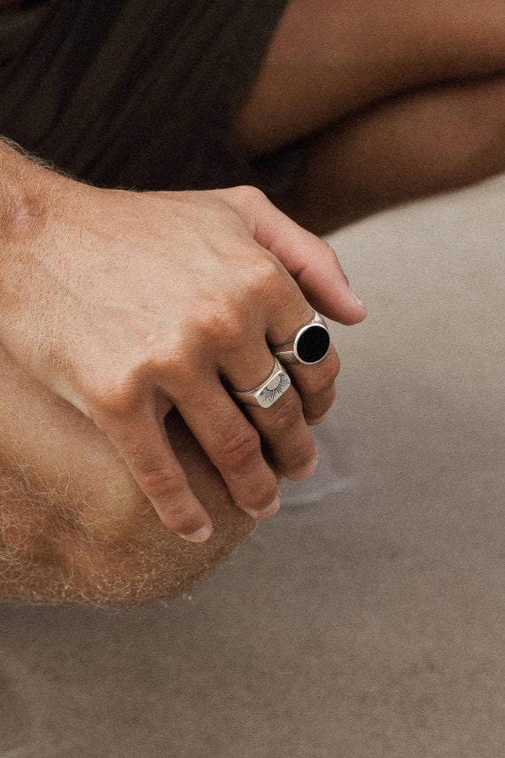 Sun Signet Ring - Chunky Sterling Silver Ring for Men or Women