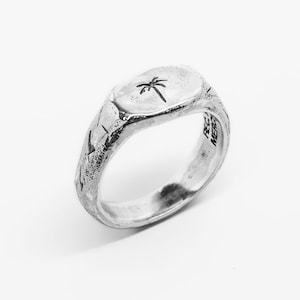 Silver palm tree ring, The Envy Ring by Merchants of the Sun, unique unisex beach ring, carved mens recycled 925 sterling silver signet ring