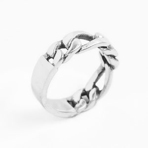 Silver chain link ring, Syllabic Ring by Merchants of the sun, unisex, handmade jewelry, 925 recycled sterling silver, statement band ring