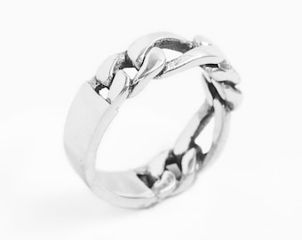 Silver chain link ring, Syllabic Ring by Merchants of the sun, unisex, handmade jewelry, 925 recycled sterling silver, statement band ring