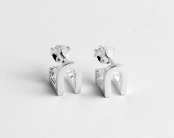 Silver arch minimalist stud earrings, The Interlude Earrings by Merchants of the Sun, 925 recycled sterling silver unisex watersafe jewelry