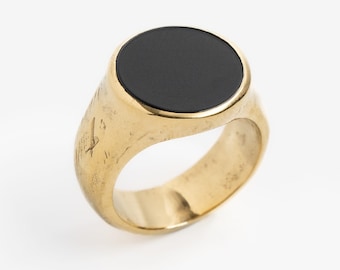 Black onyx stone signet ring, The Godfather Ring by Merchants of the Sun, 18k gold vermeil handmade mens black onyx stone statement ring