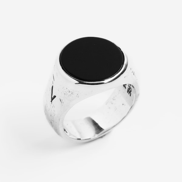Handcrafted Black Onyx Sterling Silver Signet Ring – Unisex Bold Jewelry