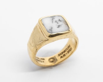 Dendritische opaal zegelring 18k goud vermeil – vierkante stenen ring voor mannen en vrouwen, gedurfde statement sieraden