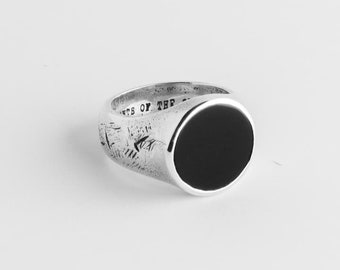 Onyx stone gemstone signet ring, The Godfather Signet Ring by Merchants of the Sun, unique handmade recycled 925 sterling silver jewelry