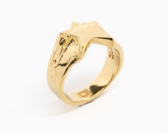 Star Ring Gold Vermeil – Sculptural Celestial Signet, Handcrafted Textured Statement Ring, Unisex Cosmic-Inspired Jewelry for Him & Her