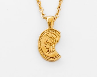 Gebroken munt hanger ketting 18 kt goud vermeil – handgemaakt oud-geïnspireerd medaillon, uniseks vintage statement sieraden, uniek goud