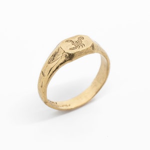 Gold scorpion signet ring, The Erudite by Merchants of the Sun, unisex handmade jewelry, 18k gold vermeil, minimalist scorpio zodiac ring