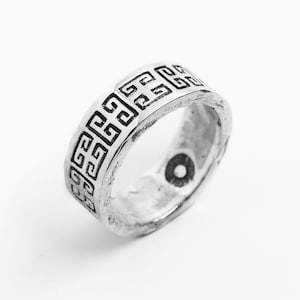 Griechischer Schlüsselring - 925 Sterlingsilber-Band, Zeitloses Geometrisches Muster, Unisex Schmuck der Antike
