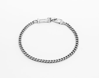 Unique raw chain link statement bracelet, Thin Cuban by Merchants of the Sun, 925 recycled sterling silver chain, mens bracelet unisex