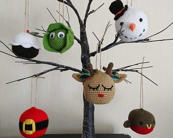 Adornos navideños de ganchillo Muñeco de nieve Santa Reno Robin Sprout Pudín