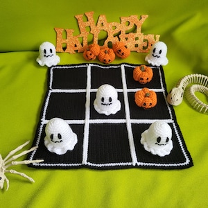 Halloween TicTacToe Crochet pattern naughts and crosses ghosts and pumpkins PDF digital download games