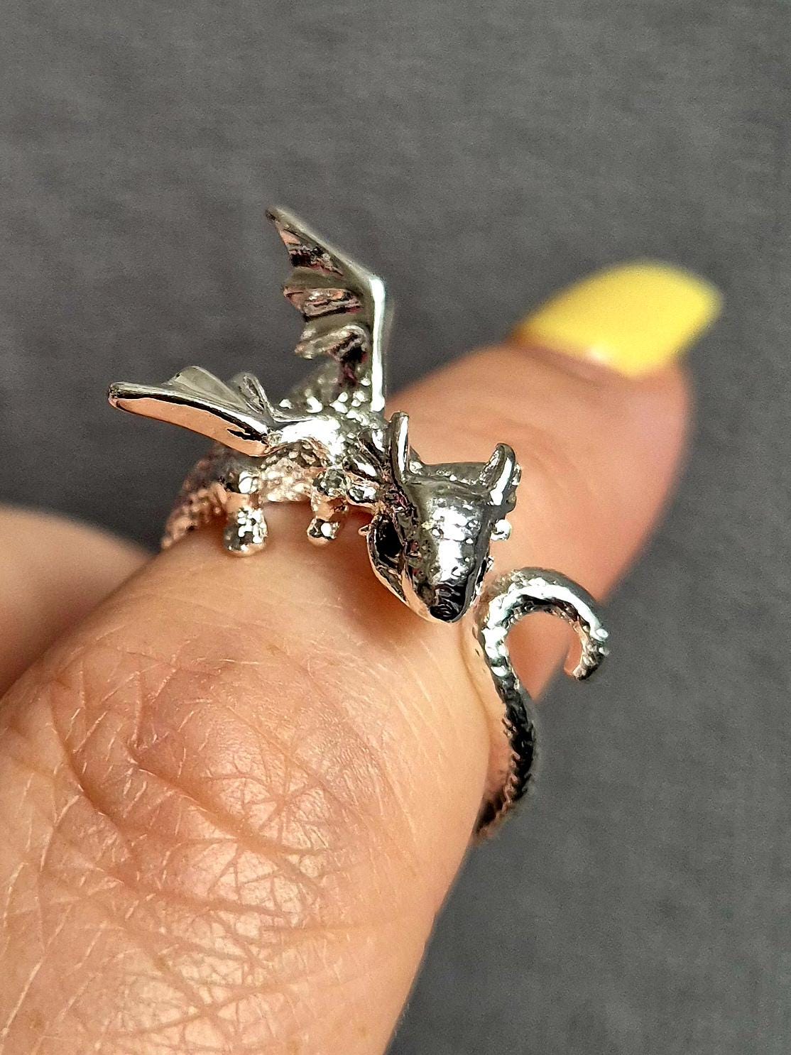 Crochet Tension Ring adjustable silver plated dragon cat kraken light fury - Thumbnail 3
