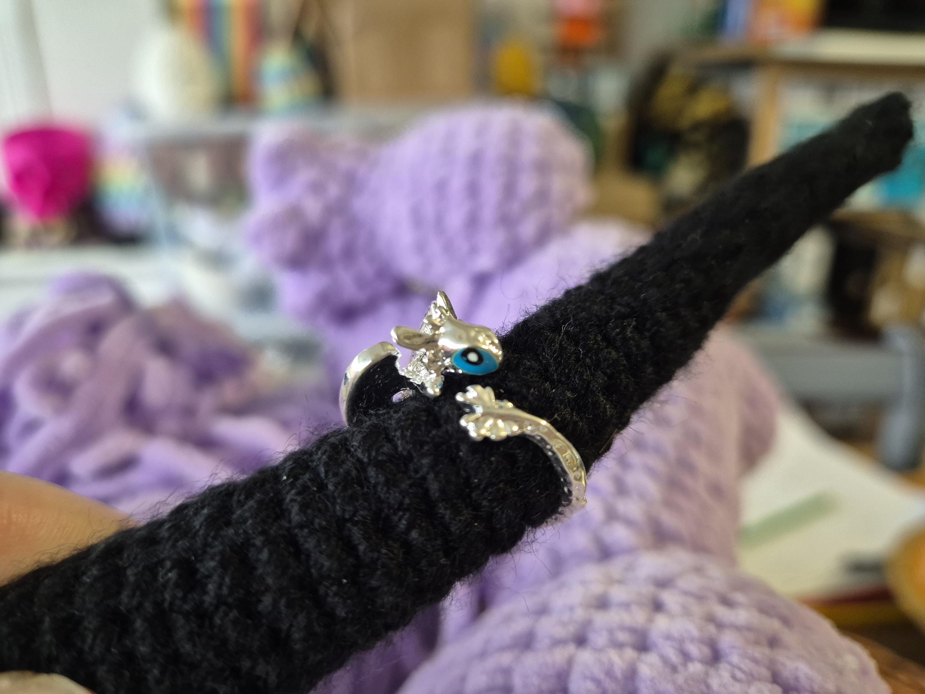 Crochet Tension Ring adjustable silver plated dragon cat kraken light fury - Thumbnail 5