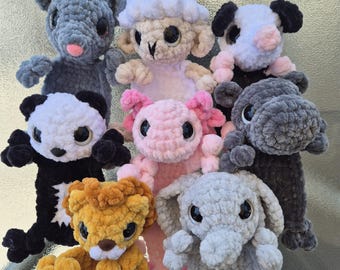 Pocket Pets pack 2 - crochet patterns for all 8 - Axolotl, panda, mouse, hippo, elephant, opossum, lion, sheep amigurumi animals zoo farm