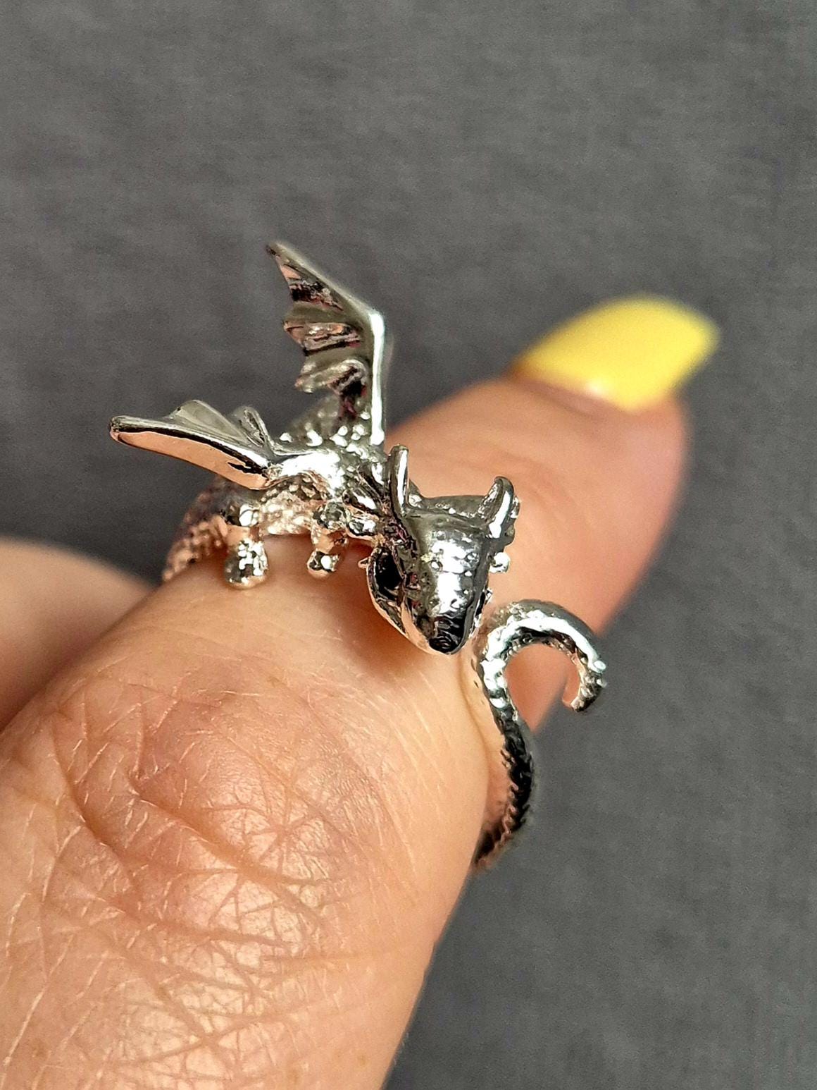 Crochet Tension Ring adjustable silver plated dragon cat kraken light fury - Thumbnail 4