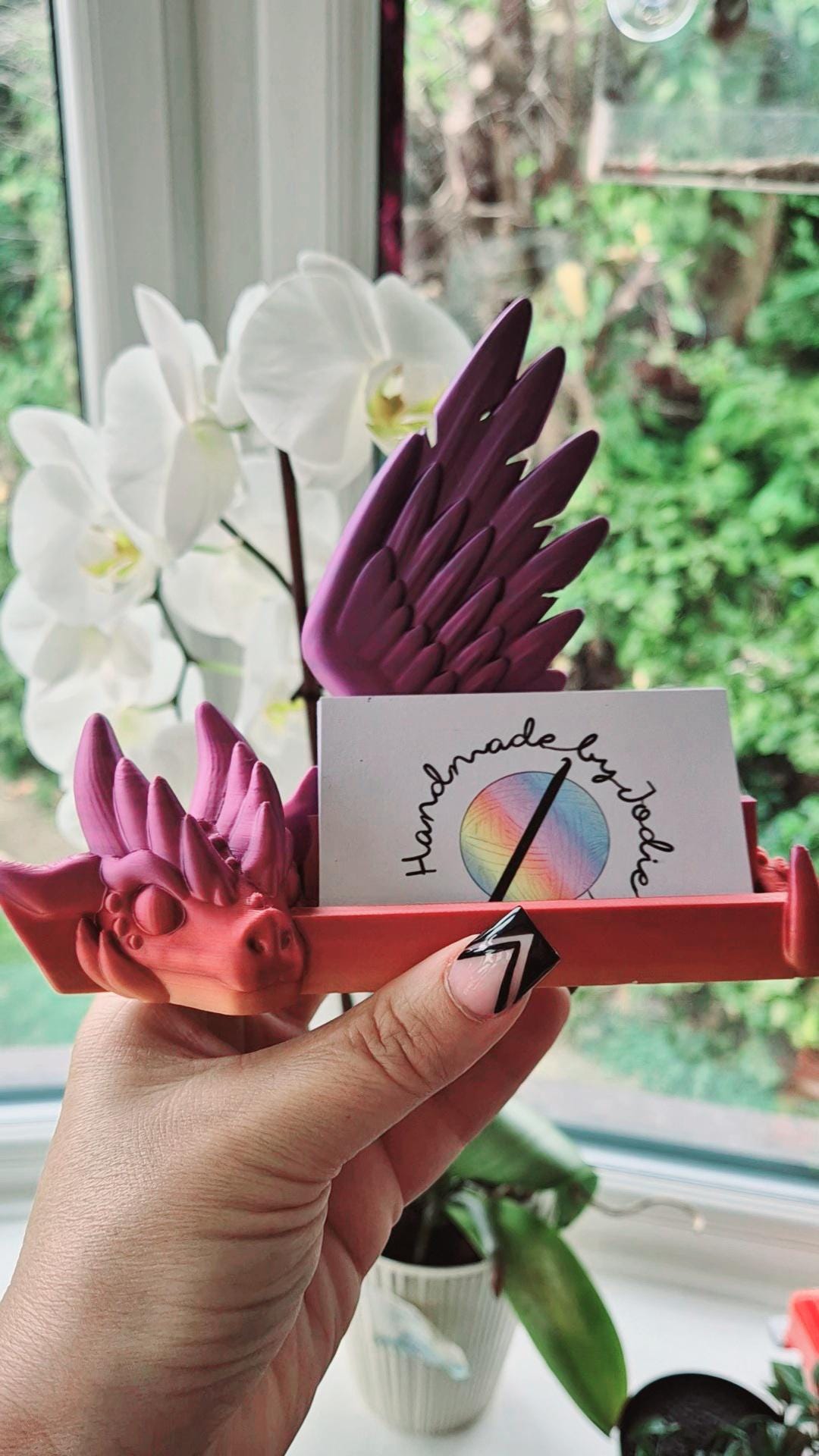 Dragon shaped business card holder 3d printed rainbow - Image 1