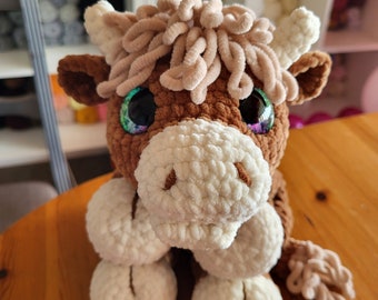 Highland Cow Snuggler crochet pattern digital download lovey cuddler