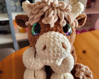 Highland Cow Snuggler crochet pattern digital download lovey cuddler