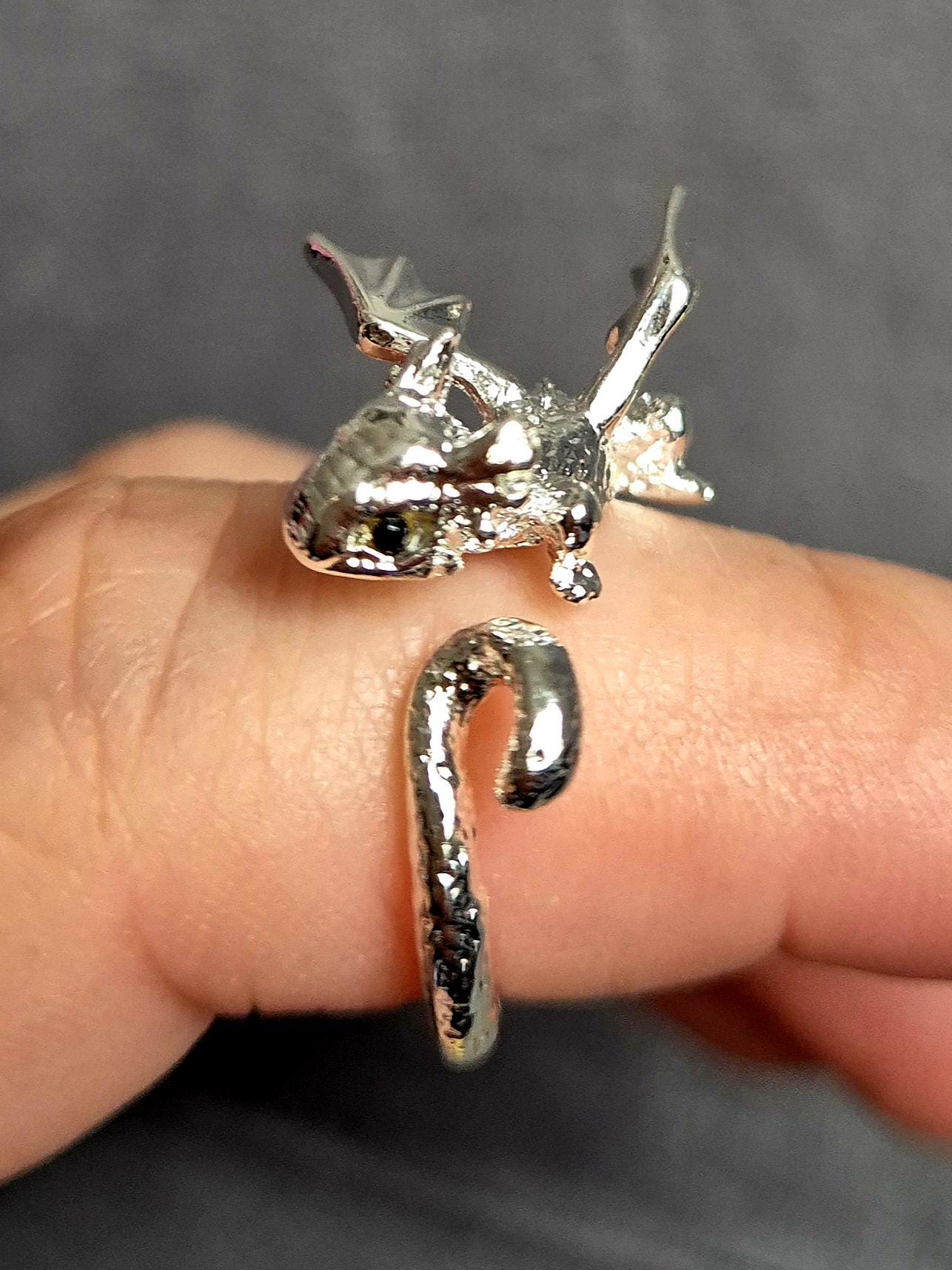 Crochet Tension Ring adjustable silver plated dragon cat kraken light fury