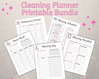 Cleaning Planner Printable Bundle, Chore Chart, Cleaning Log (Digital Download)